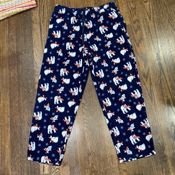 Saddlebred Fleece Pants Size Large Polar Bear Snowflake Print Blue Red White - Picture 3 of 6
